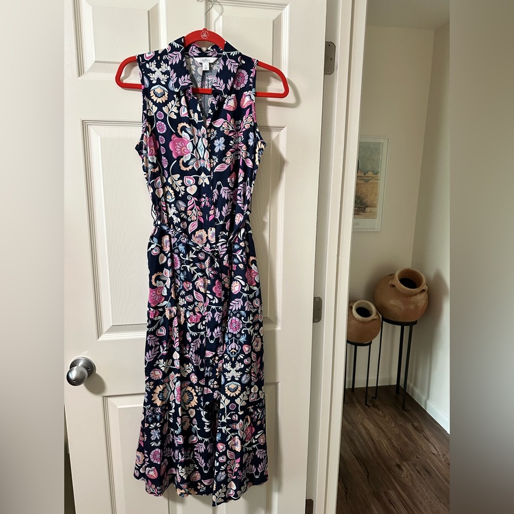 Croft & Barrow Maxi Dress Small Womens Floral blue Button Up Sleeveless Long